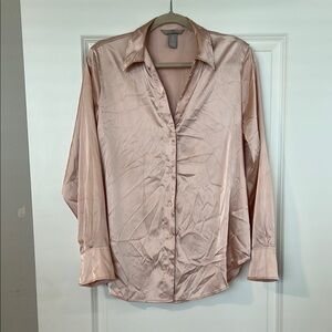 Silk Blush Pink Button-Up Blouse